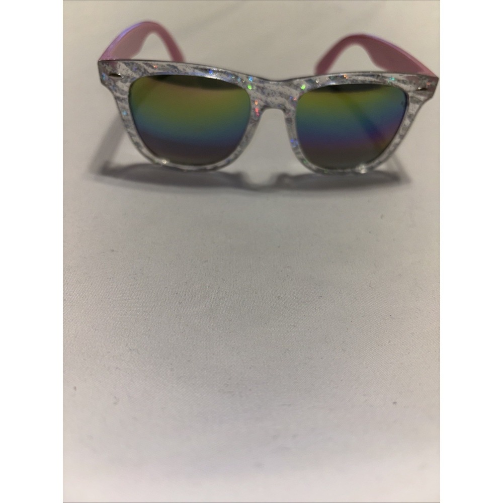 Glitter Clear Frame Rainbow Lens Sunglasses Pink Arms Festival Style